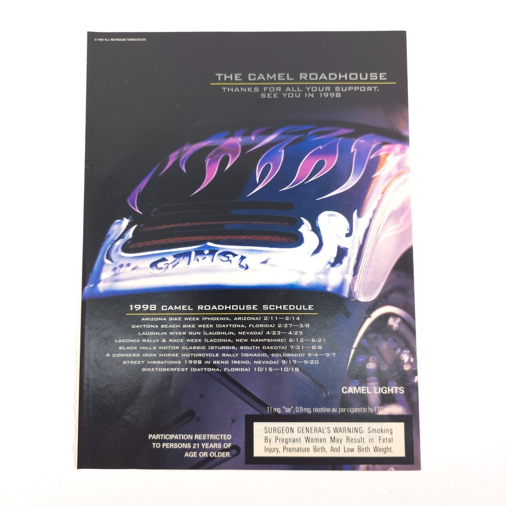 1998 Camel Roadhouse Print Ad – Vintage Biker Promo Hot Rod RJR Tobacco RARE VTG